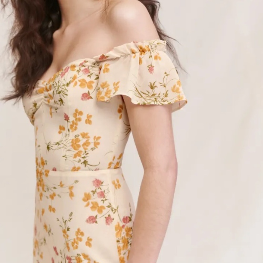 Floral Off-Shoulder Dress in Cream and Yellow